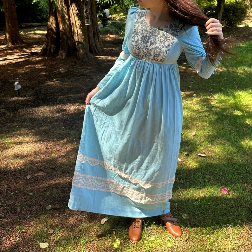 1970s Cottagecore Boho Maxi Dress California Charmer Gunne Sax Style
